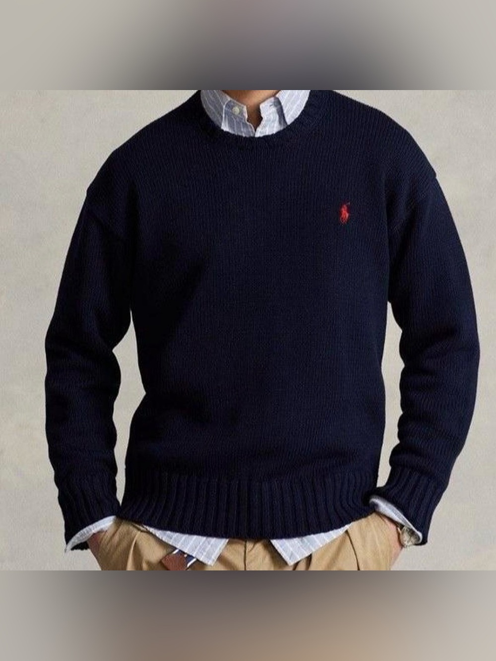 vintage Polo By Ralph Lauren crew neck heavy cotton sweater in navy color XL